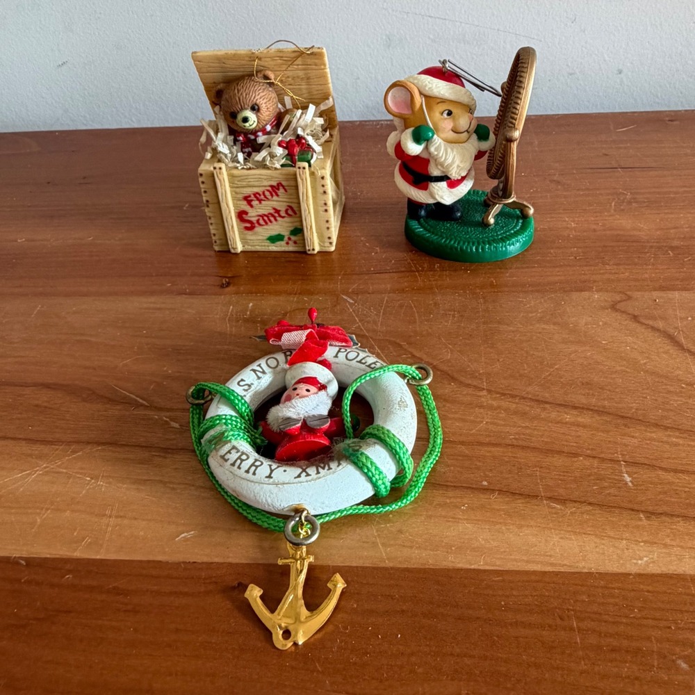 Vintage‎ 1980s Christmas Ornament Lot Kurt Adler Santa Avon Mouse Bear in Crate